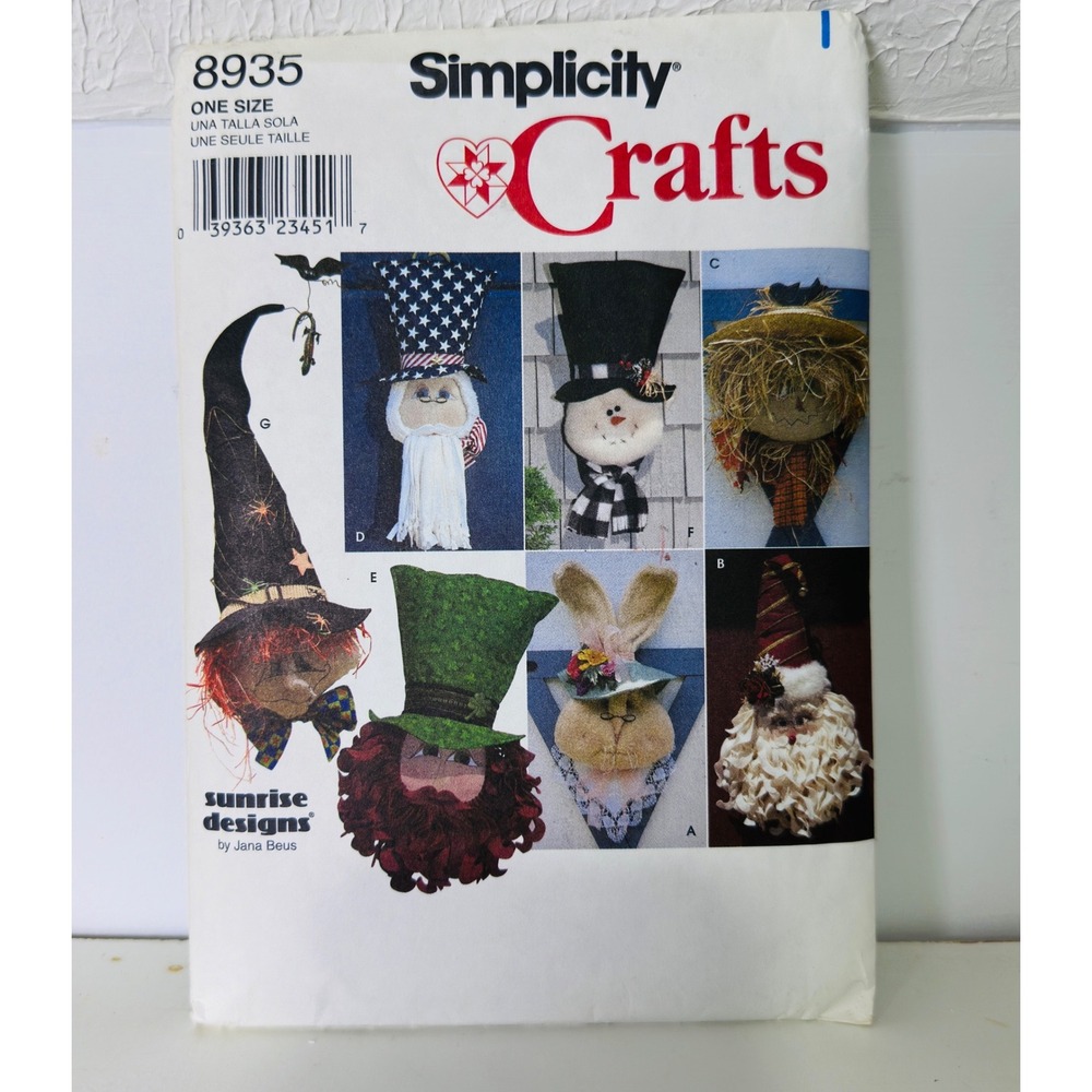 Simplicity 8935 Crafts Holiday Door Decorations Sewing Pattern Bunny Santa Witch
